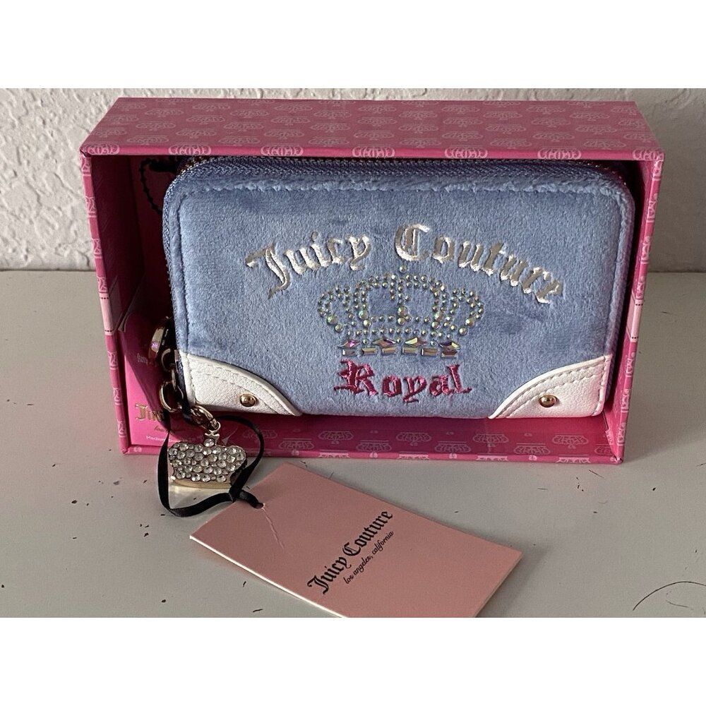 Juicy Couture Juicy Kingdom Double Medium Zip Around Wallet Slate Blue NEW Box